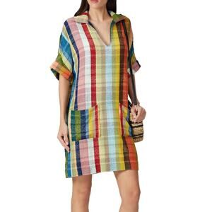 Warm Multi Striped Shift Dress/Tunic size 1/ Small 100% cotton coverup